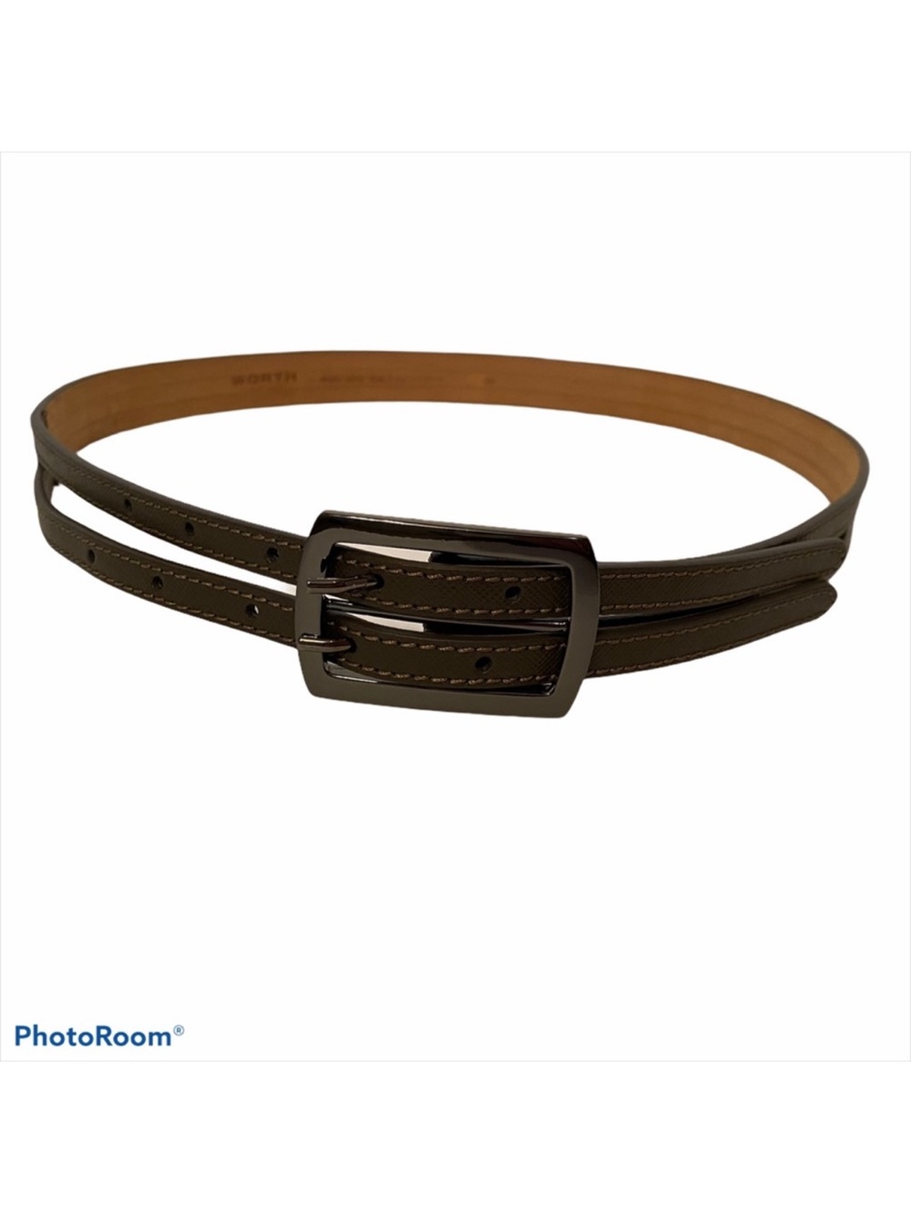 WORTH BELT GRAY SAFFIANO LEATHER GUNMETAL BUCKLE ITALY Size S SMALL